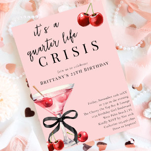 Kris i tjugofemårsåldern Cherry Martini 25-årsfira Inbjudningar