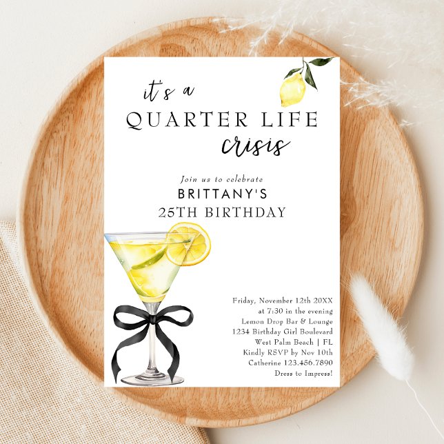 Kris i tjugofemårsåldern Lemon Martini 25-årsfiran Inbjudningar (Skapare uppladdad)