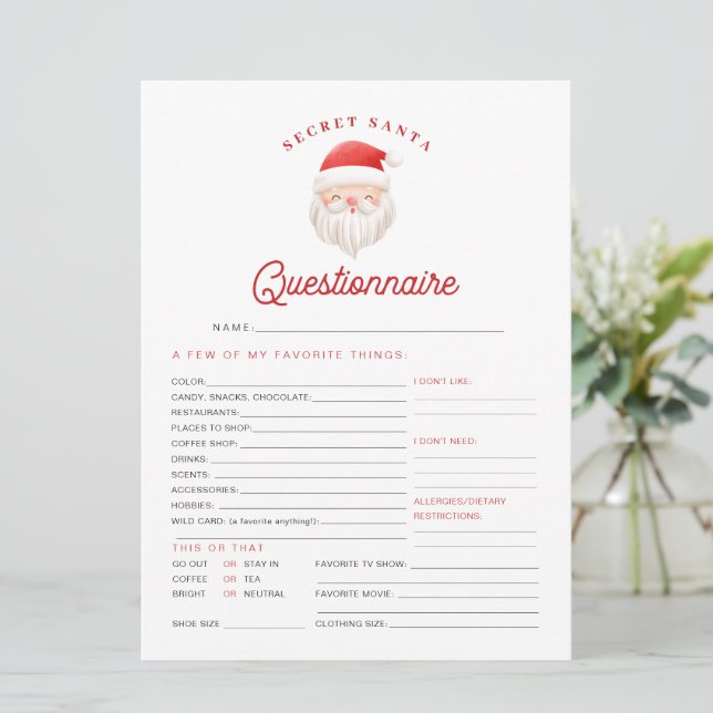 KRIS Julens Hemliga Tomte Enkät Kort (Stående Fram)