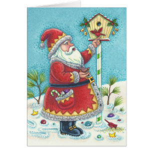 KRIS KRINGLE & CARDINAL CHRISTMAS GREETING CARD B OBS KORT