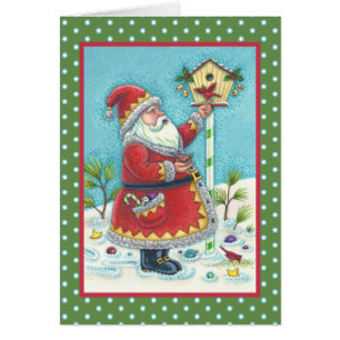 KRIS KRINGLE & CARDINAL CHRISTMAS GREETING CARD V HÄLSNINGSKORT