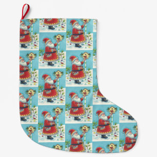 KRIS KRINGLE & CARDINALS STORGE CHRISTMAS STOCKING STOR JULSTRUMPA