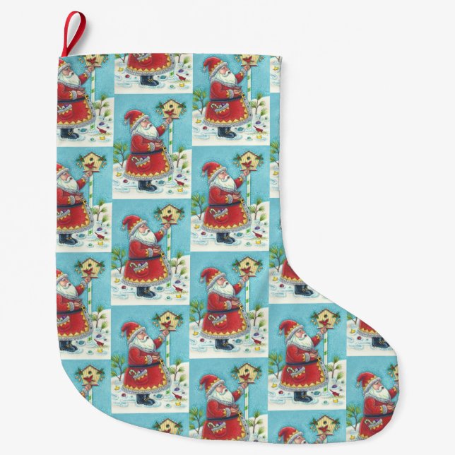 KRIS KRINGLE & CARDINALS STORGE CHRISTMAS STOCKING STOR JULSTRUMPA (Framsidan)