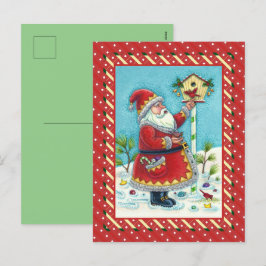 KRIS KRINGLE MATANDE REDBIRDS, CHRISTMAS BIRDHOUSE HELG VYKORT