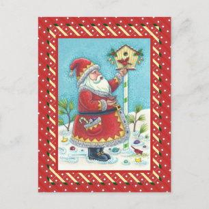 KRIS KRINGLE MATANDE REDBIRDS, CHRISTMAS BIRDHOUSE HELG VYKORT