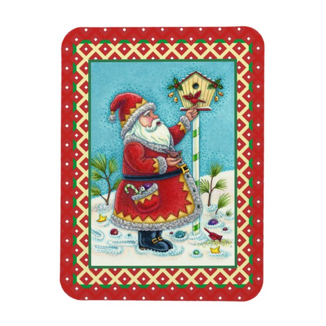 KRIS KRINGLE MATANDE REDBIRDS, CHRISTMAS BIRDHOUSE MAGNET (Vertikal)