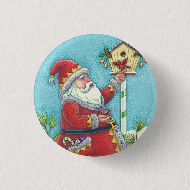 KRIS KRINGLE REDBIRDS, CHRISTMAS BIRDHOUSE BUTTON KNAPP (Framsida)