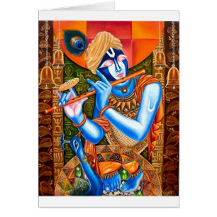 KRISHNA ABSTRAKTEN FÖR FLÖJTSPELAREINDIER HÄLSNINGSKORT