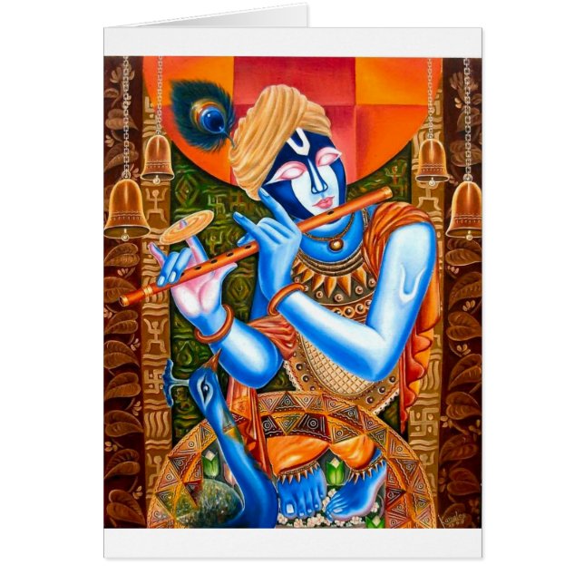 KRISHNA ABSTRAKTEN FÖR FLÖJTSPELAREINDIER HÄLSNINGSKORT (Framsidan)