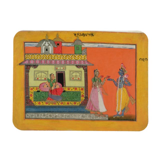Krishna anländer till Radhas hus, illustration för Magnet (Horisontell)