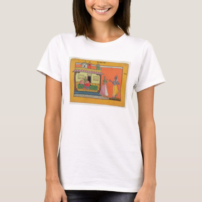 Krishna anländer till Radhas hus, illustration för T Shirt (Framsida)