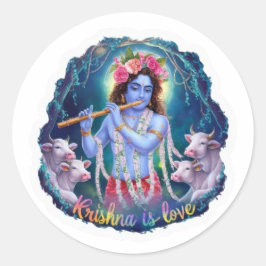 Krishna är Kärlek Sticker: Divine Devotion Runt Klistermärke