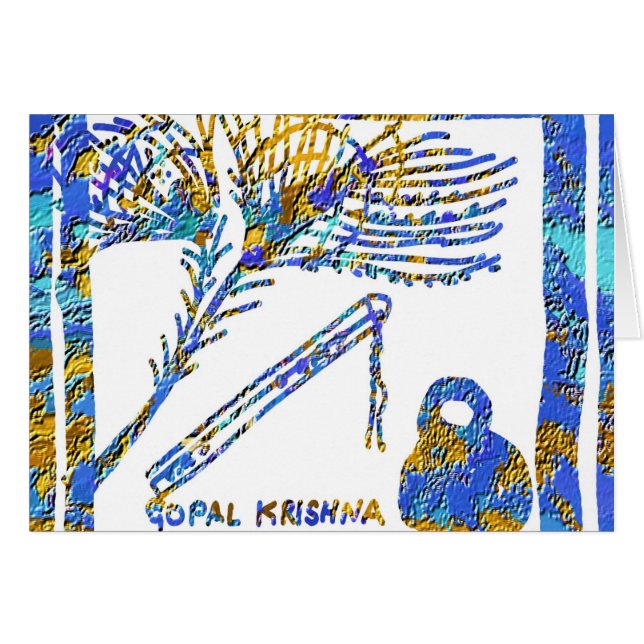 Krishna - flöjt, kärnmjölk för påfågelfjäder n OBS kort (Framsidan Horizontal)