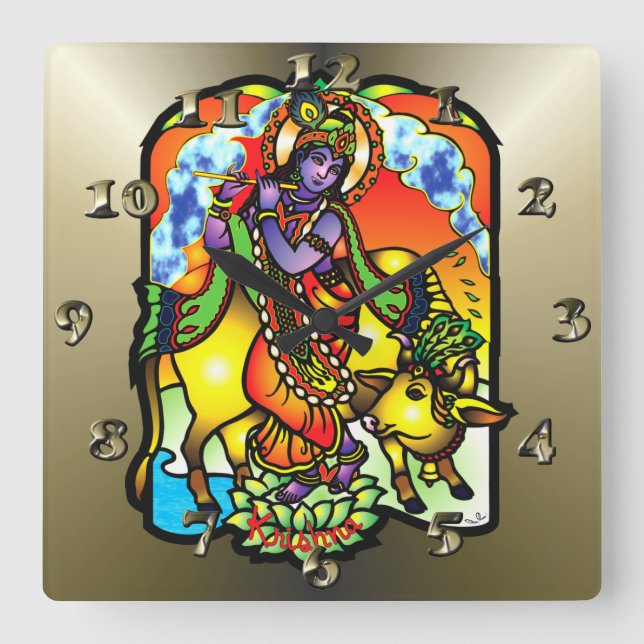 Krishna - Gods och Gudom Fyrkantig Klocka (Framsida)