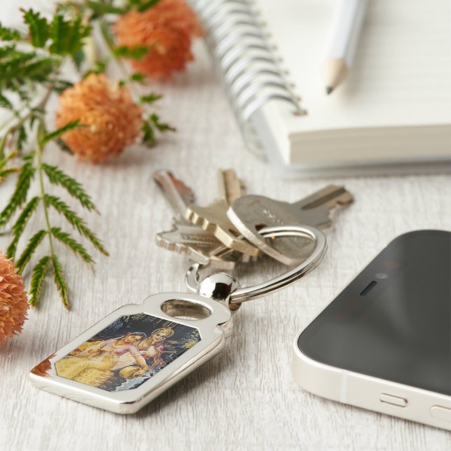 KRISHNA - hindu gudom - Rektangulärt Silverfärgad Nyckelring (Sidan)