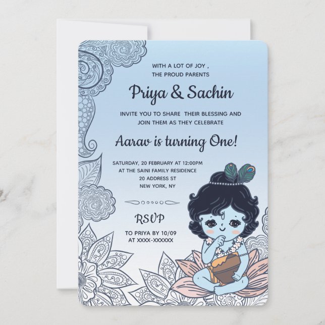 Krishna Hindu Stil Födelsedagsfest Inbjudningar (Framsida)