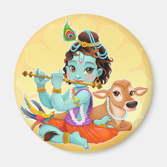 Krishna Indian God illustrerar på ett lysande sätt Magnet (Framsidan)