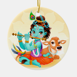 Krishna indisk gud som leker flöjtillustrationen julgransprydnad keramik