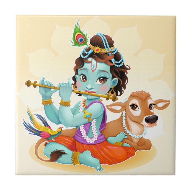 Krishna indisk gud som leker flöjtillustrationen kakelplatta (Framsidan)