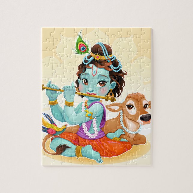 Krishna indisk gud som leker flöjtillustrationen pussel (Vertikal)