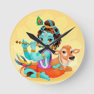 Krishna indisk gud som leker flöjtillustrationen rund klocka