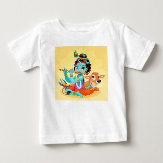 Krishna indisk gud som leker flöjtillustrationen t-shirt (Framsida)