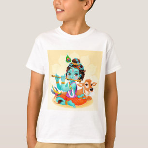 Krishna indisk gud som leker flöjtillustrationen tee shirt