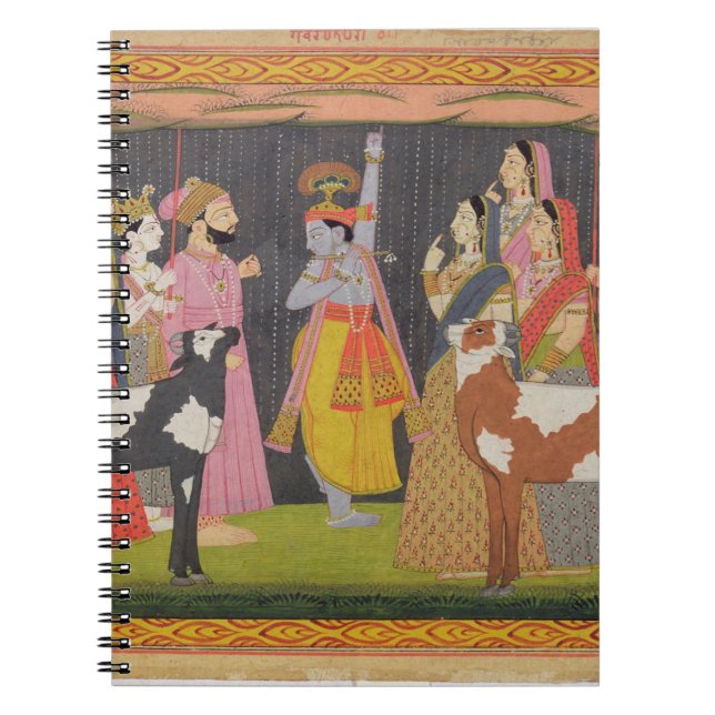 Krishna lyftande montering Govardhana, från Anteckningsbok Med Spiral (Framsidan)