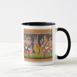 Krishna lyftande montering Govardhana, från Mugg