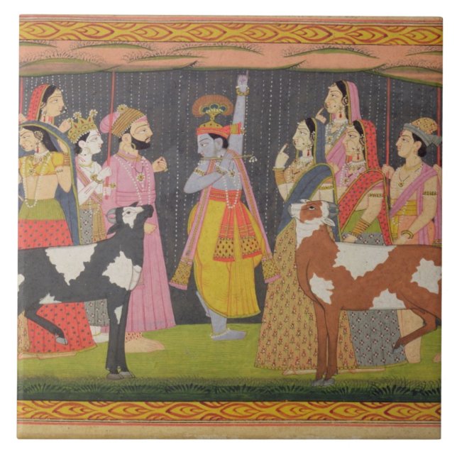 Krishna-lyftberget Govardhana från "Bhagav" Kakelplatta (Framsidan)