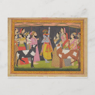 Krishna lyfter Mount Govardhana, från 'Bhagav Vykort