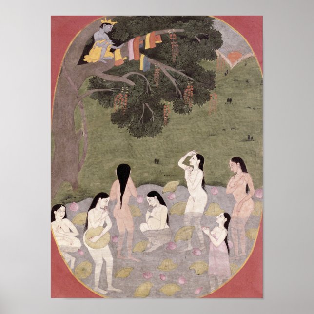 Krishna med Cow Girls kläder. Poster (Framsidan)