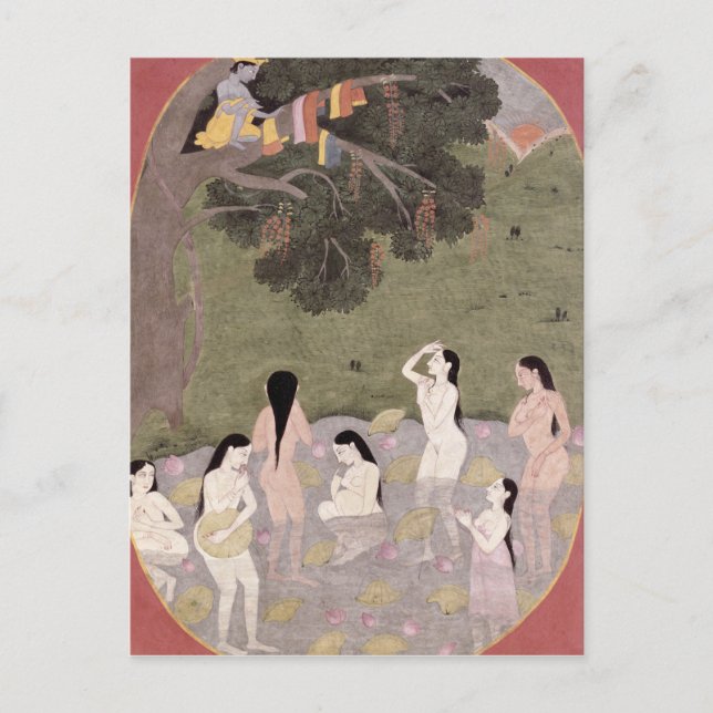 Krishna med Cow Girls kläder. Vykort (Framsida)