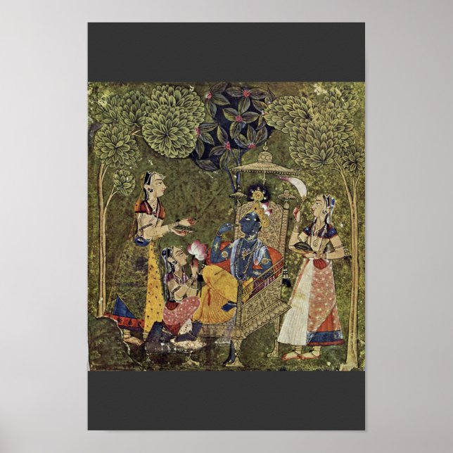 Krishna och flickorna av Indischer Maler Um 1710 ( Poster (Framsidan)
