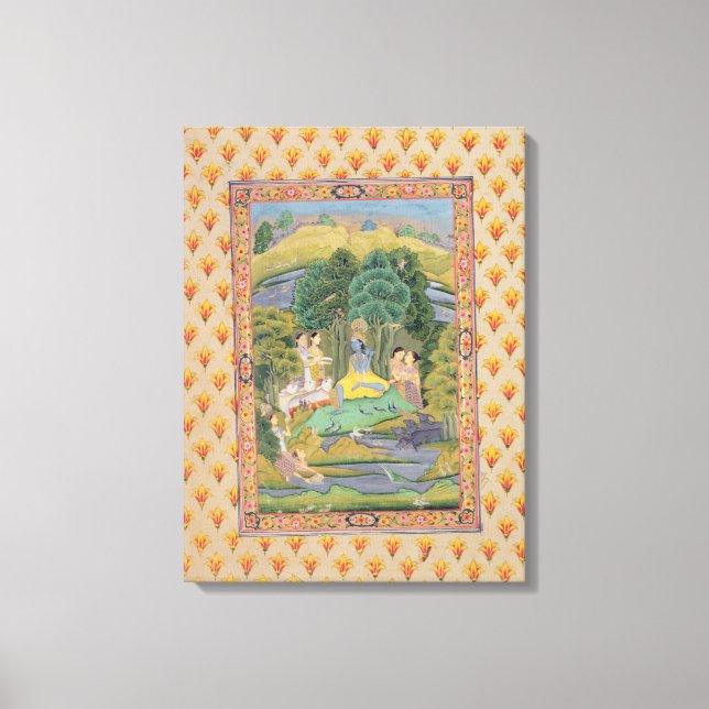 Krishna och Gopis (papper gouache) Canvastryck (Framsida)