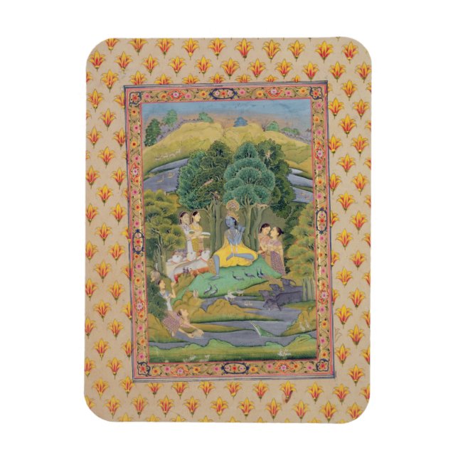 Krishna och Gopis (papper gouache) Magnet (Vertikal)