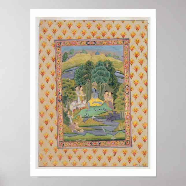 Krishna och Gopis (papper gouache) Poster (Framsidan)