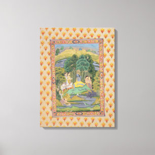 Krishna och Gopisen (gouachen på papper) Canvastryck