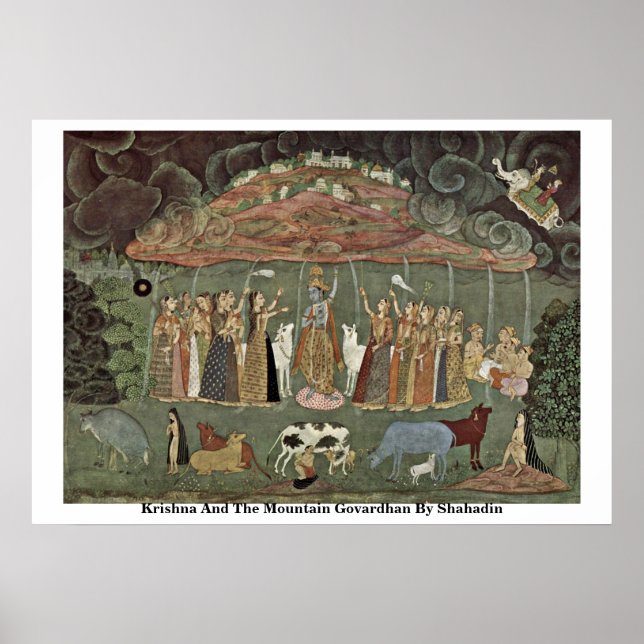 Krishna och Govardhan av Shahadin Poster (Framsidan)