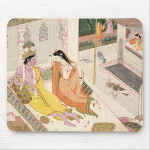 Krishna och Radha på en säng i en Mogulslott, Pu Musmatta