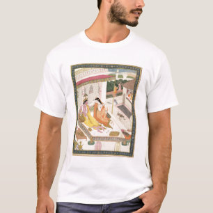 Krishna och Radha på en säng i en Mogulslott, Pu T-shirt