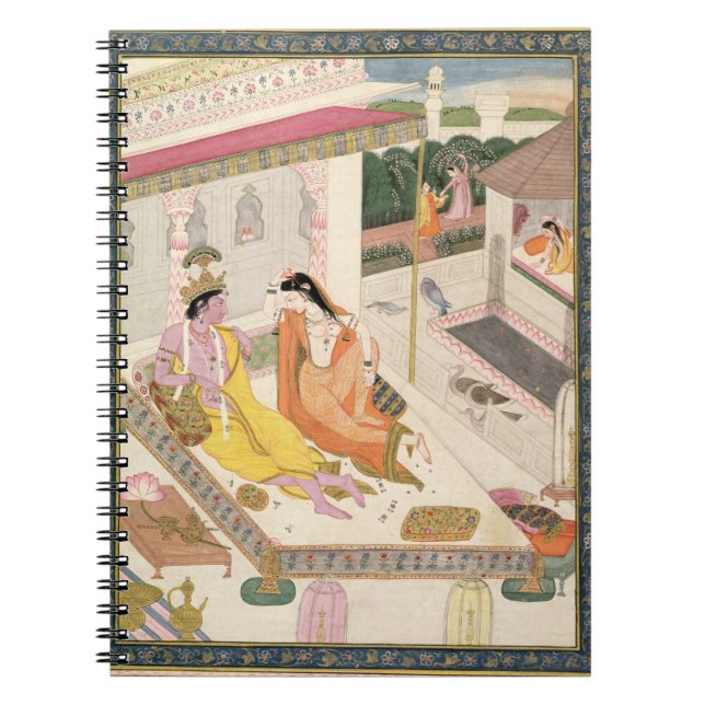 Krishna och Radha på en säng i en Mogulslott, Punj Anteckningsbok Med Spiral (Framsidan)
