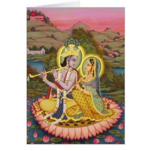 Krishna och Radha på lotusblomma Hälsningskort
