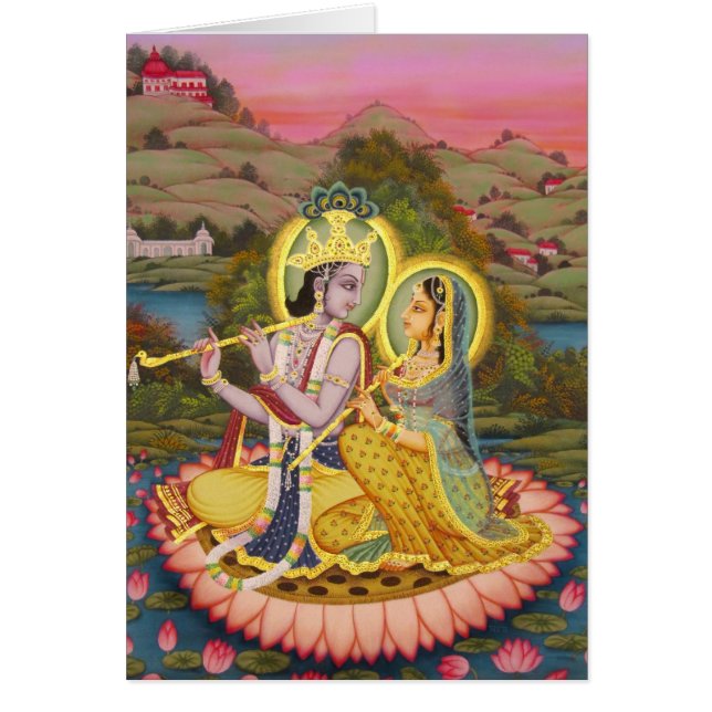 Krishna och Radha på lotusblomma Hälsningskort (Framsidan)