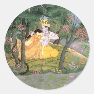 Krishna och Radha Runt Klistermärke