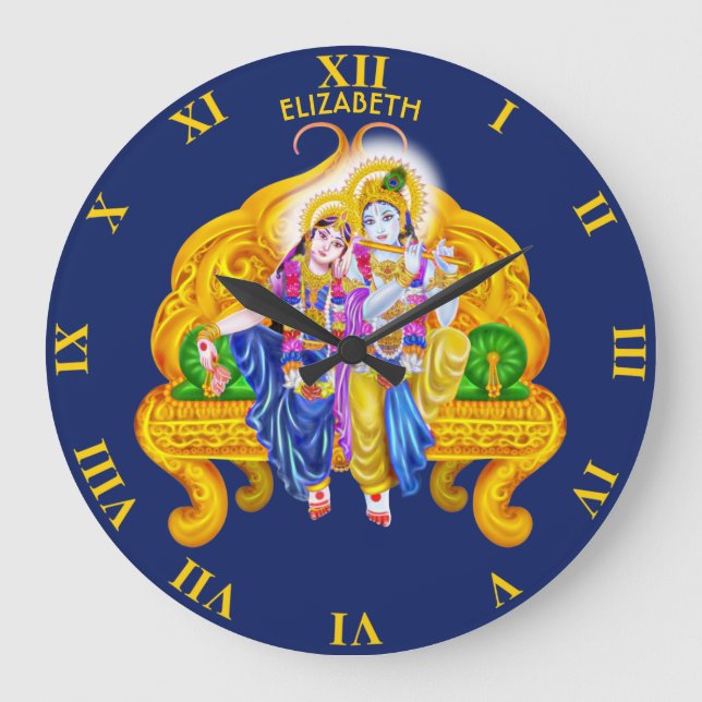 Krishna Radha Vigneshwara Psychedelic Hinduism Stor Klocka (Framsida)