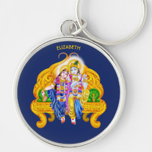 Krishna Radha Vigneshwara Psykedelisk hinduism Rund Silverfärgad Nyckelring