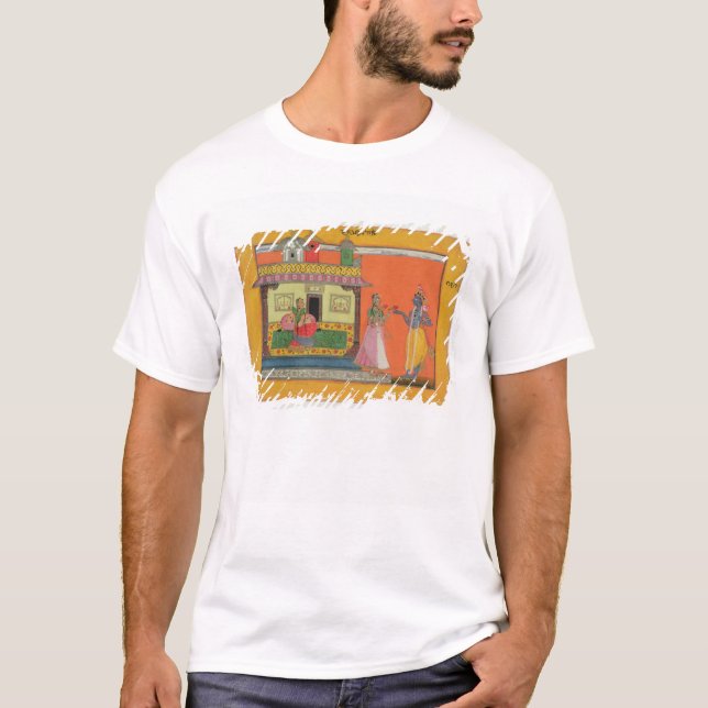 Krishna som ankommer på Radhas hus, illustration T-shirt (Framsida)
