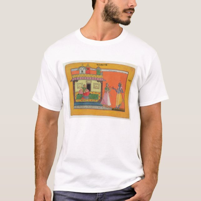 Krishna som ankommer på Radhas hus, illustration Tee Shirt (Framsida)