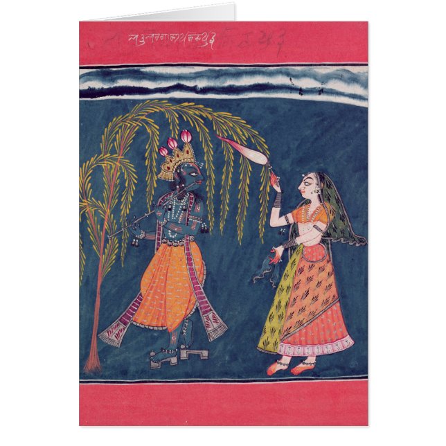 Krishna som leker en flöjt, från 'Vahulaen Hälsningskort (Framsidan)
